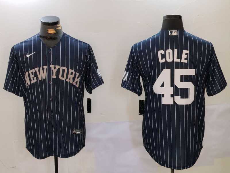 Men's New York Yankees #45 Gerrit Cole Navy Pinstripe Fashion Cool Base Jersey,We sell and wholesale Men's New York Yankees #45 Gerrit Cole Navy Pinstripe Fashion Cool Base Jersey on line form chian!
